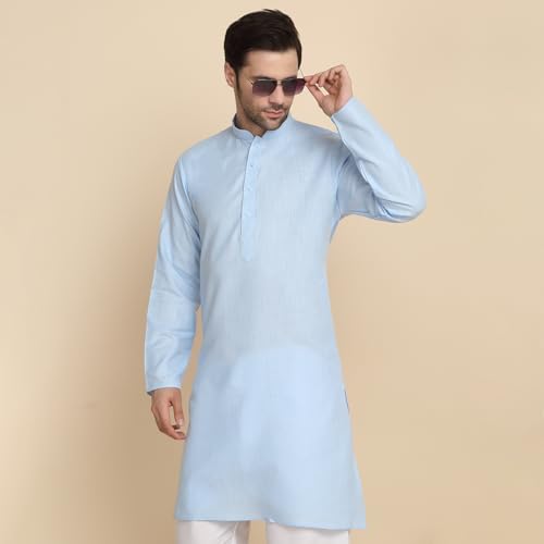 Image of KRAFT INDIA Men's Cotton Solid Kurta With Drawstring Pyjama Set