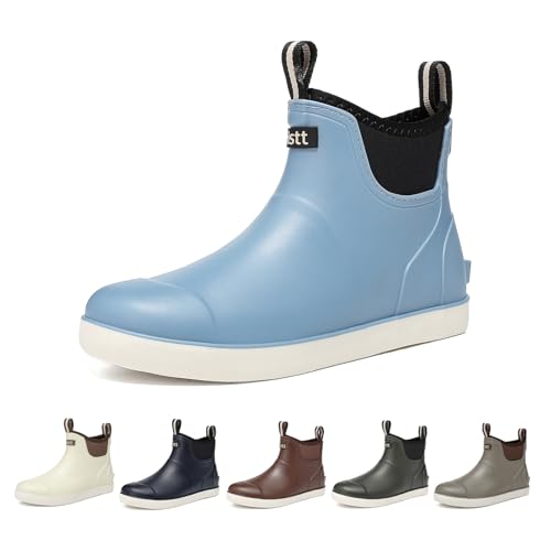Image of Men's Deck Boots, Deck Shoes Waterproof Rain Boots, Saltwater Fishing Ankle Boots, Non-Slip Rubber Garden Muck Boots for Gardening Boating Camping Sailing Fishing