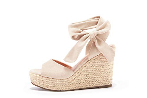 Image of SERAIH Womens Lace up Espadrilles Platform Wedges Sandals Heels Tie Ankle Strap Summer Dress Shoes