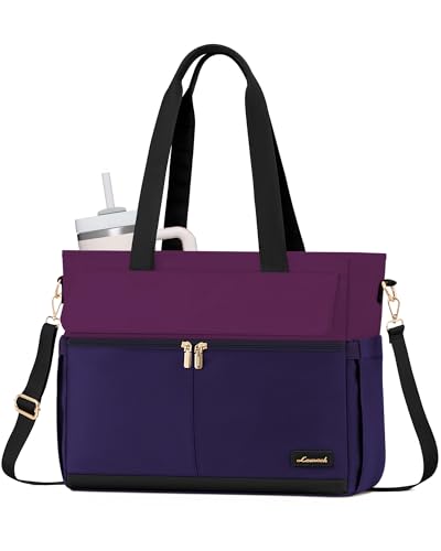 Image of LOVEVOOK Laptop Bag for Women 15.6 Inch Canvas Laptop Large Capacity Work Bags Mutiple Pockets Teacher Bag Water Resistant Computer Bags for Business Travel Nurse, Dark Purple-Black