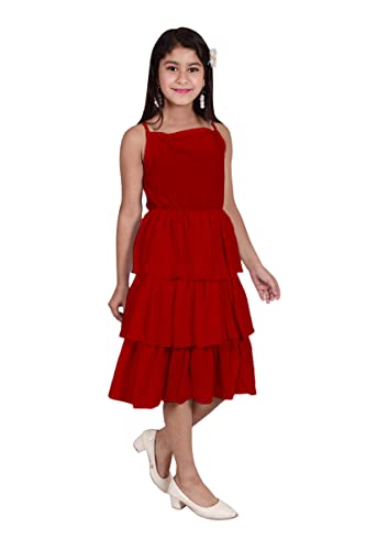 Image of Knee Length Crepe Layered Sleeveless Dress for Girls
