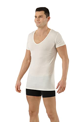 Men's Functional Undershirt Merino Wool-Tencel™ Lyocell Short Sleeve deep v-Neck Off-White2
