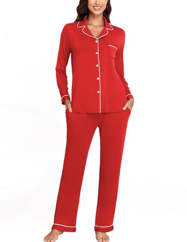 Image of Veseacky Women's Ribbed Knit Pajamas Set 2 Piece Warm Soft Loungewear Sleepwear Pjs S-XXL