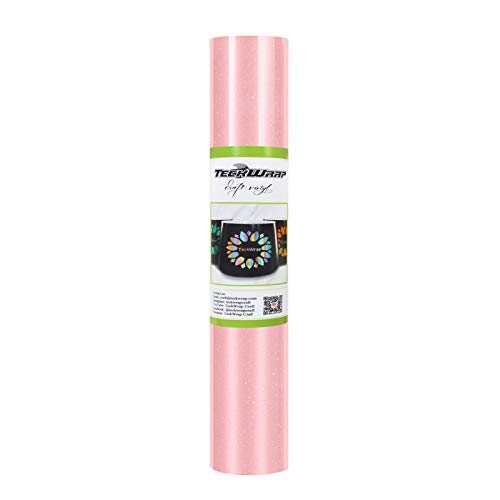 TECKWRAP Glossy Shimmer Glitter Vinyl Adhesive Vinyl for Craft Cutter 1ft x5ft, Pink