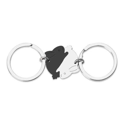 Matching Bunny Rabbit Keychain for Friends Boyfriend Girlfriend Anniversary Christmas Birthday Gifts Her Him Husband Wife Best Friend Friendship Yin Yang Keychain for Couples Cute Animal Key Ring