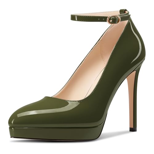 Aachcol Womens Platform Stiletto High Heel Pumps Pointed Toe Ankle Strap Slip-on Wedding Party Dress Shoes 4.7 Inches Heels