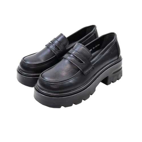 [Vivian] 厚底 ローファー レディース コイン ボリュームソール トラックソール V3880AL ブラック L(24.0-24.5)