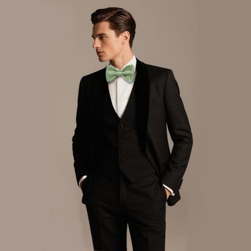 Image of DiBanGu Solid Color Bow Ties for Men Formal Satin Self Tied Bowtie with Lapel Pin Pocket Square Cufflinks for Wedding Party