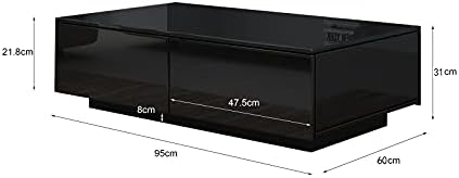 AWOOD LED Coffee Table for Living Room, Modern Side Table Wooden Centre Table, Black High Gloss Coffee Tea Tables with 4 Drawers Storage for Home Office Furniture