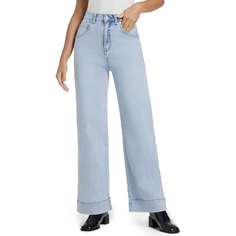 ETTELO Womens Hig Waisted Jeans Comforts Straight Leg Loose Stretchy Lightweight Tummy Control Trendy Jeans Cover