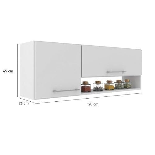 Armário Aéreo de Cozinha 2 Portas com Nicho Alana J Carvalho Branco