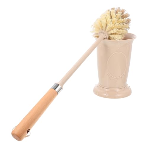 Healeved Cepillo de Baño con Soporte Base de Madera Mango Largo Antideslizante Set de Limpieza para Inodoro y Baño Accesorio Doméstico para Eliminar Manchas Difíciles Uso en Hogar y