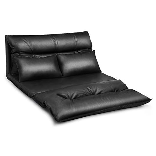 Giantex Floor Sofa PU Leather Leisure Bed Video Gaming Sofa with Two Pillows, Black