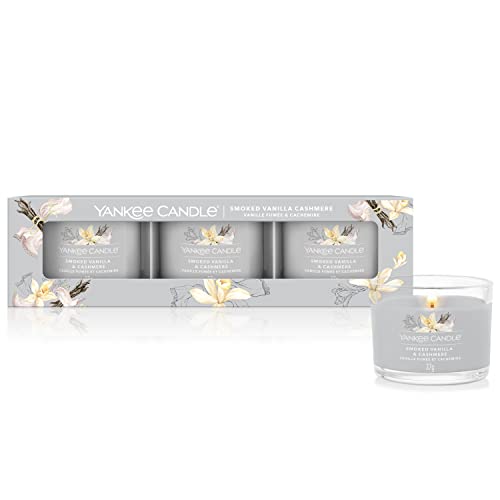 Yankee Candle Scented Candles Gift Set | Smoked Vanilla & Cashmere Filled Votive Candles | Soy Blend Wax Mix | 3 Count
