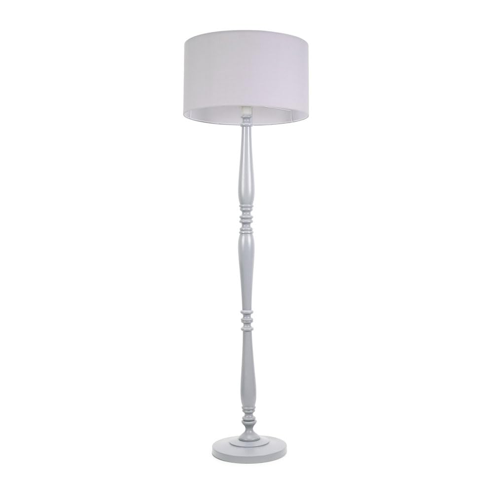 ValueLights | Traditional Grey Wood Candlestick Floor Lamp with Grey Fabric Drum Shade for Living Room | Floor Lamps, Home Décor & Improvement Essential