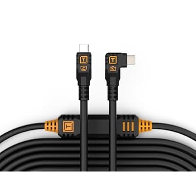 Tether Tools TetherPro USB-C to USB-C, 31' (9.4m), Straight to Right Angle Cable with Dual in-line TetherBoosts, Exclusive Data Transfer - Black