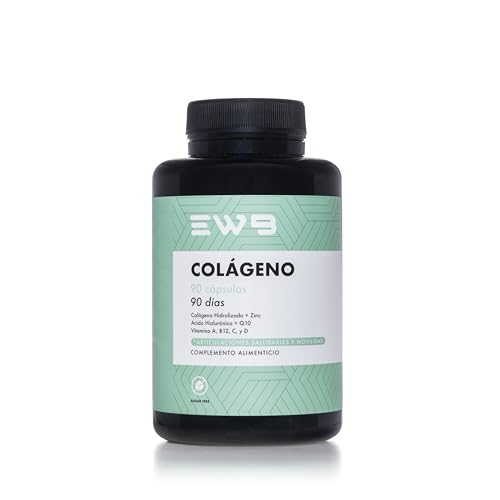 EWB - Colágeno + Ácido Hialurónico + Coenzima Q10 + Zinc + Vitamina A, B, C, D y B12-90 Cápsulas - Colágeno Hidrolizado para Articulaciones, Pelo, Piel y Uñas