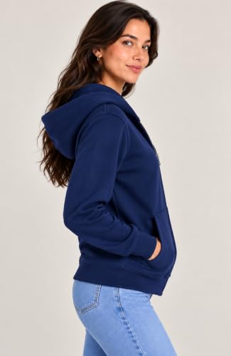 Image of SANE ORIGINALS Women's Cotton Blend Fleece Zip Up Hoodie Sweatshirt, Warm Winter Full Zip Jacket with Kangaroo Pockets