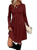 OFEEFAN Long Sleeve Dress for Women Sweater Dress Fall Dresses Fall Sweaters Casual Tunic Winter Christmas Dresses Wine L