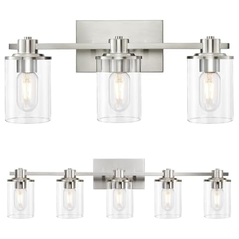 DUJAHMLAND Bathroom Light Fixtures, 3-Light and 5-Light Brushed Nickel Bathroom Vanity Light Over Mirror Cover