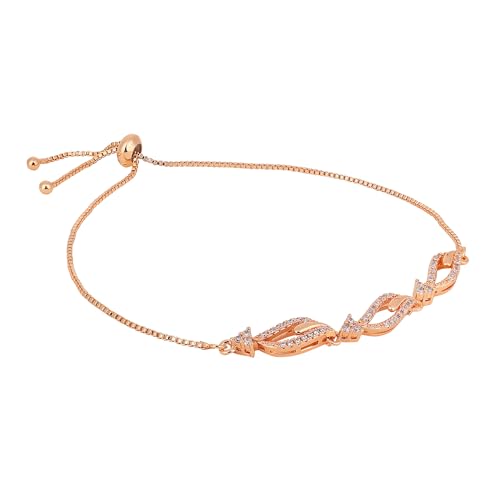 Image of Nilu's Collection Rose Gold Plated American Diamond Crystal Contemporary Bracelet Jewellery with Adjustable Pull-Chain Bracelet for Women & Girls