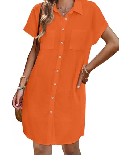 Image of Zeagoo Summer Dresses for Women 2026 Cotton Button Down Short Sleeve Tshirt Dresses Casual Mini Beach Dress