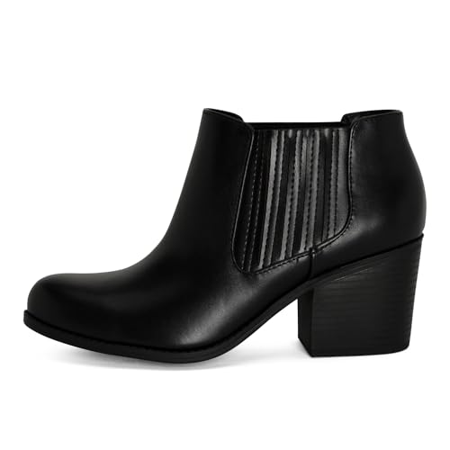 STYLISH S JESSIE ~ Womens Low Stacked Heel Pointed Toe Textured Gore Chelsea Ankle Booties2