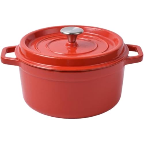 鋳物ホーロー鍋 両手鍋 鋳物 無水調理 コーティングされていない 蒸気循環 汚れが付きにくく丈夫 ガスコンロ/ハロゲンコンロ/オーブンに対応 揚げ物調理可 汚れが付きにくく丈夫 ラウンド ソースパン茹でる 煮る 蒸す 揚げる (A,22CM) [並行輸入品