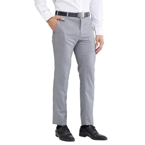 Image of Raymond Men Slim Fit Structure Pattern Polyester Blend Flat Front Formal Trouser