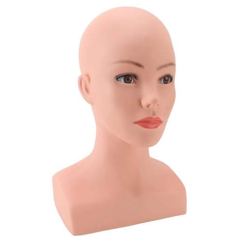 Domary Cabeza de maniquí Calva Femenina Profesional con Hombro para Exhibición de Entrenamiento Maquillaje