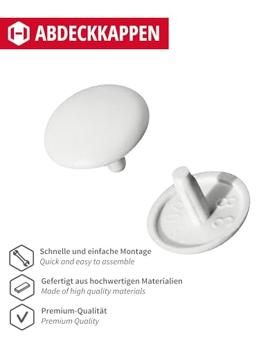 Gedotec 20 x Round Furniture Caps for Head Hole PZ2, Pure White Ral 9010, 20 stück - Image 2