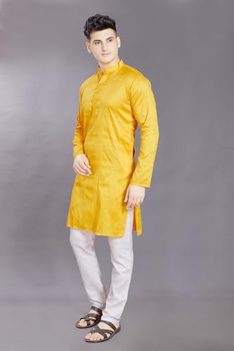 Image of DIVISIVE Men's Jequard Embroidered Art Silk Slim Fit Only Kurta