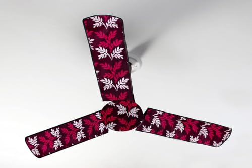 Image of Dustproof Premium Three Blade Ceiling Fan Cover with attachable Enclosure, Set of 1 Fan Cover (Wine Leaf).