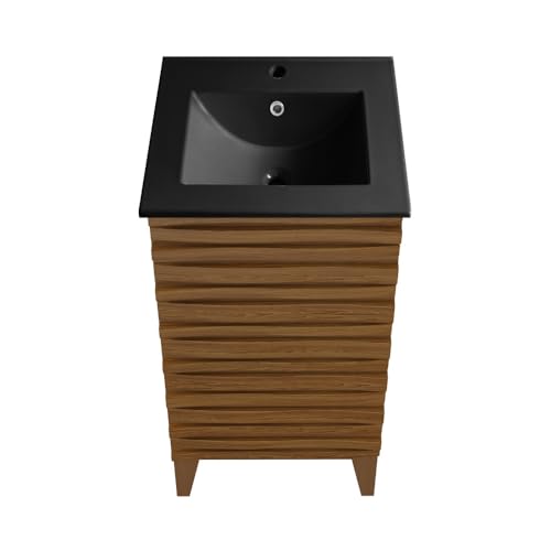 Image of Swiss Madison Cascade 18 in. Brown Oak Bathroom Vanity with Black Ceramic Sink Top