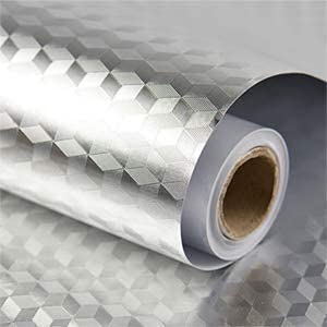 KIRFIZ 2M Aluminum Foil Wall Stickers, metal look vinyl Wallpaper,Oil Proof, Kitchen Backsplash removable Self-Adhesive Wall Sticker Anti-Mold & Heat Resistant for Kitchen Cabinets Drawers and Shelves