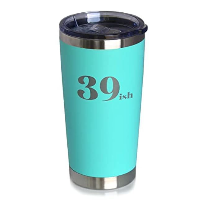 Bevvee 39ish - Funny 40th Birthday Insulated Coffee Tumbler Cup with Sliding Lid - Stainless Steel Insulated Mug - Bday Party Decorations for Women & Men Turning 40 - Teal