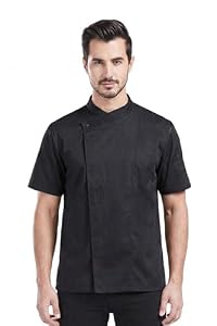 Nanxson Manteau de Chef pour Hommes, Veste de Restaurant Sheeve Courte, Uniforme de Chef de Cuisine,CFM0066 (L, Noir)
