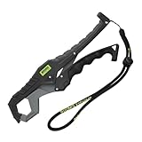 Booms Fishing G05 Fish Lip Gripper Saltwater, 9.4' Plastic Catfish Grippers Pliers, Fish Grabber Tool with Lanyard, Fish Grips for Kayak Fishing Accessories, Great Fish Holder for Caught Fish, Black