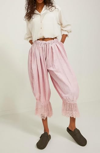 Image of Women Lace Long Bloomers Pants Elastic Waist Y2k Ruffle Pettipants Slip Cute Pantaloons Pumpkin Pants