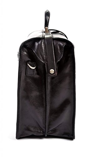 Tony Perotti Mens Italian Bull Leather Benevento Double Compartment Lawyer's Leather Laptop Briefcase in Black - Thumbnail 4