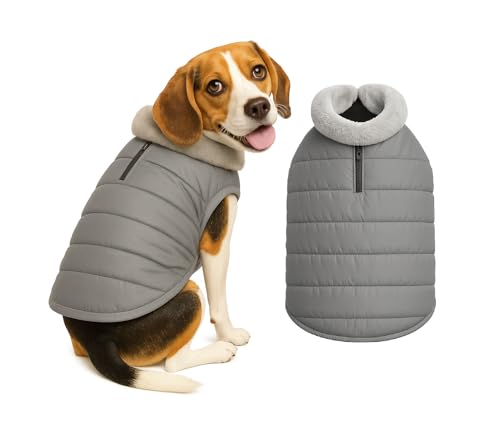 Image of The Pets Company Dog Winter Coat Jacket, Clothes, Windproof, Waterproof, Light Weight, Washable, Ultra Warm Thick Fleece Lined Dog Vest for Cold Weather Protection, (Grey, Medium - 20 Inch)