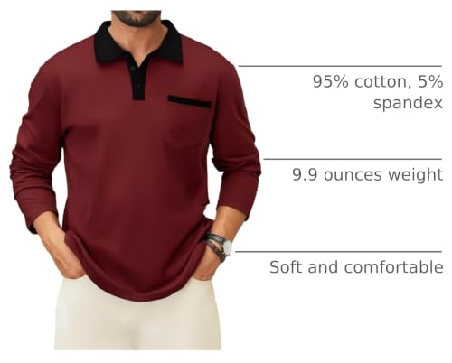 Camisetas Polo informales para hombre de manga larga, camisa clásica con botones y bolsillo, de algodón miniatura 4