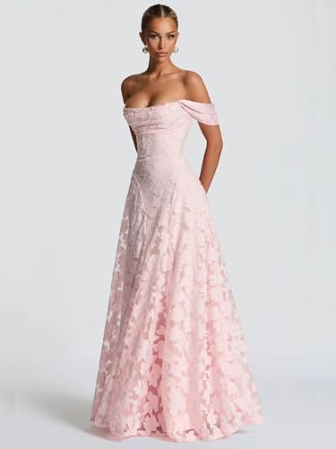 Womens Cowl Neck Bridesmaid Dresses Lace Off Shoulder Pleated Floral Long A Line Formal Dress4