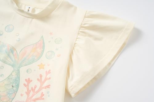 Image of Mud Kingdom Toddler Little Girls T-Shirts Colorful Love Heart Printing Ruffle Sleeve Valentine's Day Tees Casual Summer