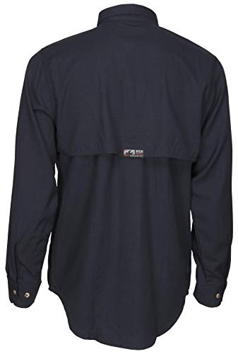 Image of MCR Safety Summit Breeze SBS1002MT Flame Resistant 5.5oz Inherent Blend Shirt, Underarm /Back Vents, Men's Work Shirt, Medium Tall, Navy
