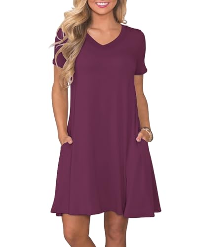 Image of COSSEN Women's Casual T Shirt Dress V-Neck Short Sleeves Swing Dresses Birthday Party Summer Travel Beach with Pocket