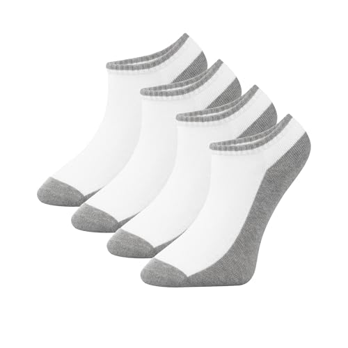 FOURSOLOS Women’s Athletic Crew Socks - Cotton Ankle Socks with Terry Cushion, Ideal for Running, Gym, Tennis, and Everyday Use, Gray and White Base -4 Pack, Size 6-9