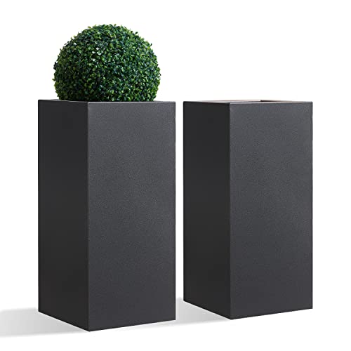 Wallowa Macetero metálico pesado para exteriores e interiores, rectangular, 14 pulgadas de largo x 14 pulgadas de ancho x 30 pulgadas de alto, 35 libras/PC, gris, juego de 2