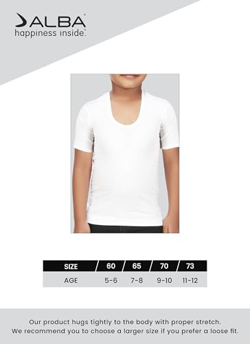 Image of ALBA Boys Cotton Half Sleeve Vest Kids Innerwear Breathable Cotton Vest Boys Undershirt Round Neck T Shirt Moisture Absorbent Soft Bio Washed Fabric Comfortable Fit White Innerwear Pack of 2