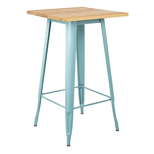 SKLUM Mesa Alta Cuadrada en Madera y Acero LIX Madera - Acero Brillante Azul Isla Paraíso Madera Natural - (Elige Color)